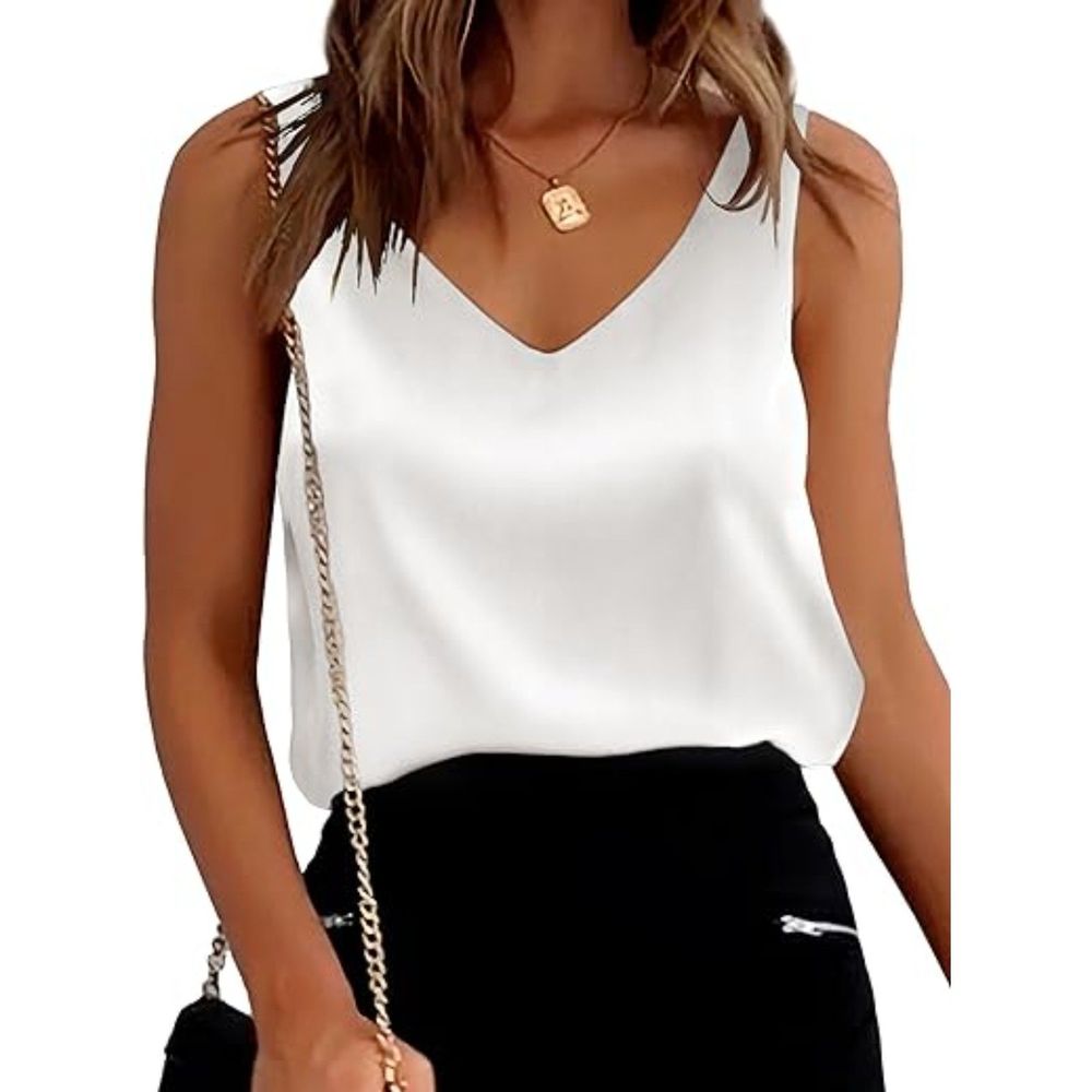 Women's Silk Satin Tank Tops V Neck Casual Cami Sleeveless Camisole Blouses